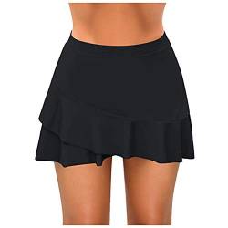 Damen Badeshorts mit Rock Elegant Rüschen Schwimmrock Hoher Taille Bademode Kurze Rock Bikinirock mit Innenslip Baderock mit Shorts Sportrock Bikinihose Strand Rock Strandbikini Strandrock von Generic