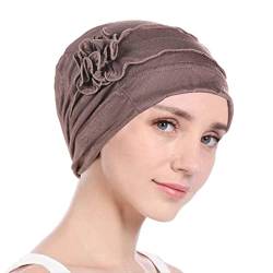 Damen Beani Mütze Herbst Winter Chemo Hut Frauen Muslim Chiffon Hijab Kopftuch Beani mit Blumen Muslimischen Warme Wintermütze Chemo Hut Brown von Generic