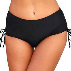 Damen Bikinihose Bauchweg High Waist Badeshorts Schwarz Retro Ruched Badehose Bikini Hosen Badeanzug Slip Klassische Bikini Unterteil Bikinislip für Frauen (H-Black, XXL) von Generic