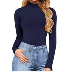 Damen Body Bodysuit Stehkragen Langarm Overall mit Rollkragen Jumpsuit Pullover Herbst T-Shirt Bodies Langarmshirt Slim Oberteil Elastisch Stilvoller Unterzieh-Body Tops (Navy, M) von Generic