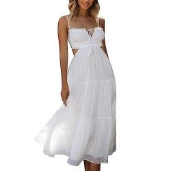 Damen Boho Kleider Spaghettiträger Rückenfrei Sexy Sommerkleider Lang Blumenkleid Maxikleid V-Ausschnitt Strandkleid Cocktailkleid Böhmisch Kleid Ärmellos Lang Freizeitkleider Beach Maxi (White, XL) von Generic