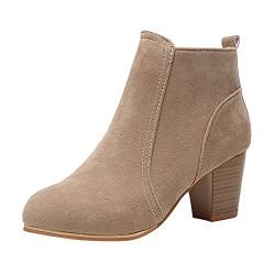 Damen Chelsea Boots Winterboots Mode Retro Reitstiefel Lässige Stiefeletten mit dem Blockabsatz Frauen Plus Size Winter Ankle Boots mit Seitlicher Reißverschluss Bequemschuhe Lederstiefel Damenstiefe von Generic