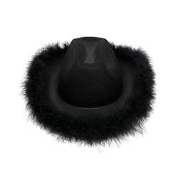 Damen Cowboyhut mit Flauschig und Glitzer Dekoration CowgirlHut Mütze Kopfbedeckung für Party Halloween Karneval Kostüm Kostümzubehör Cowboy Hut für Erwachsene, Kopfbedeckung für (BK1-d, One Size) von Generic