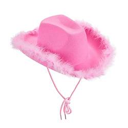 Damen Cowboyhut mit Flauschig und Glitzer Dekoration CowgirlHut Mütze Kopfbedeckung für Party Halloween Karneval Kostüm Kostümzubehör Cowboy Hut für Erwachsene, Kopfbedeckung für (PK1-d, One Size) von Generic