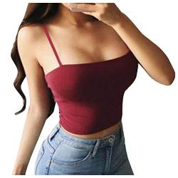 Damen Crop Top Spaghetti Kurz Oberteil Y2K Lässig Blusetops Sport Sommer Weiß Bauchfrei Aesthetic Cropped Tank Top Trägertop Damentop Croptops von Generic