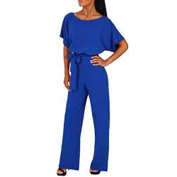 Damen Elegant Jumpsuit O-Ausschnitt Lang Overall Hosenanzug Playsuit Romper (Blau, S) von Generic