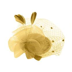 Damen Fascinator Hut Hochzeit Kopfschmuck Hüte Hat Clips Schleier Stirnband Tea Party Mesh Kopfbedeckung Frauen Pillbox Hut Haarschmuck für Cocktail Halloween Oktoberfest Gothic Gold von Generic