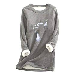 Damen Fleece Langarm Sweatshirts Winter-Warmer Plüsch Pulli Oversized Rundhals Sweatshirt Teddy-Fleece Pullover Unterhemd von Generic