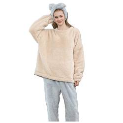 Damen Fleece Schlafanzug Flauschig Zweiteiler Schlafanzüge Winter Thermo Pyjama Set Flanell Fleece Nicki Frauen Kuschelanzug Hausanzug Loungewear von Generic