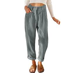 Damen Gerade Geschnittene Cordhose Elastische Taille Corduroy Hose Solid Damen Hohe Taille Wide Leg Pants Straight Casual Baggy Hose mit Taschen (Dunkelgrau, L) von Generic