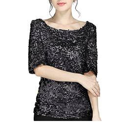 Damen Glitzer Shirt Kurzarm Oberteile Schön Glänzend Pailletten Tops Tshirt Elegant Festlich Damenbluse Mode Abend Party Wedding Glitzertop Bluse Tops von Generic