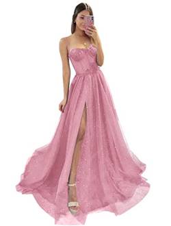 Damen Glitzer TüLl Ballkleider SpaghettiträGer Spitze Applikationen Formelle Abendkleider Hoher Schlitz Sweetheart Partykleid Dusty Pink XXS von Generic