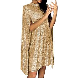 Damen Halloween Kostüme Sexy Gothic Kleid, Swing Spitze Mit Futterkleid Satin Kleid Weihnachten Spitzennähte Cocktailkleid Geschenk für Frauen Gold L von Generic