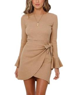 Damen Herbstkleid Strickkleid Rundhals Kleid Langarm Herbstkleid Pulloverkleid Elegant Midikleid Frauen Tunikakleider Klassic Casualkleid Umstandskleid (Khaki,XL) von Generic