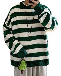 Damen Herren Gestreifter Pullover Sweater Oversize Langarm Strickpullover mit Rundhalsausschnitt Streetwear von Generic