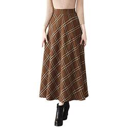 Damen High Waist Maxirock Flanellrock Herbst Kariert Langer A-Linie Rock von Generic