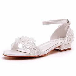 Damen Hochzeitsschuhe Für Braut Spitzenblumen Offener Zehenpartie Brautschuhe 2Cm Niedriger Absatz Sandaletten Hochzeitsschuhe,Ivory white,40.5 EU von Generic