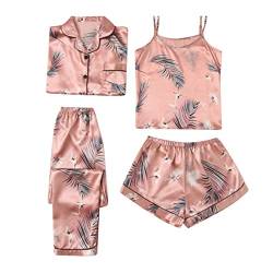 Damen Home Suit Flamingo Print Mode Slim Pyjama Vierteiliges Set Für Alle Jahreszeiten Mädchen Badeschlappen, rose gold, 42 von Generic