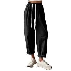 Damen Hosen Bequem Lockere Strandhose Strandhose Damen Musselin Hose Damen Leinen Stoffhosen Baggy Jogginghose Damen Sommer Hose Leichte Stoffhose Damen Sommer Stoffhose Damen（Schwarz,XXL von Generic