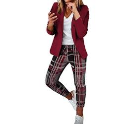 Damen Hosenanzug Elegant Business Anzug Set Blazer Hose 2-teilig Anzug Karo Kariert Zweiteiler Slimfit Festlich Sportlich Hosenanzug Streetwear von Generic