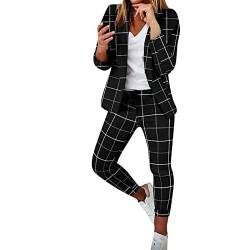 Damen Hosenanzug Elegant Business Anzug Set Hosenanzug Blazer Hose 2-teilig Anzug Karo Kariert Zweiteiler Slimfit Festlich Sportlich Hosenanzug Streetwear von Generic