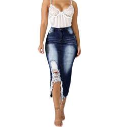 Damen Jeansrock Lang Sommer Maxirock Enger Knielang Rock Wickelrock Jeansröcke Sommerrock Bleistiftrock Casual Skirts Retro Hohe Taille Röcke für Frauen Dunkelblau 5XL von Generic