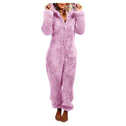 Damen Jumpsuit Elegant Schlafanzug Pyjama Winter Hausanzug Schlafoverall Kuschel Einteiler Onesie Plüsch Overall Loungewear Warm Ganzkörperanzug Violett 5XL von Generic