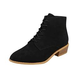 Damen Keilabsatz Stiefel Herbst & Winter Halbstiefel Dicker Boden Spitze Zehenkappe Verdickt Wärme Winterstiefel Damen Einfarbig Vielseitiges Texturiert Reitstiefeletten Damen (Black, 39) von Generic