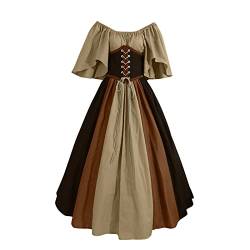 Damen Kleid Mittelalter Renaissance Kleid Cosplay Dress Kurzarm Viktorianische Gothic Kleidung Große Größen Karneval Kostüm Kurzarm Trompetenärmel Schulterfreies Halloween Kleid S-5XL von Generic