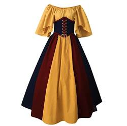 Damen Kleid Mittelalter Renaissance Kleid Cosplay Dress Kurzarm Viktorianische Gothic Kleidung Große Größen Karneval Kostüm Kurzarm Trompetenärmel Schulterfreies Halloween Kleid S-5XL von Generic