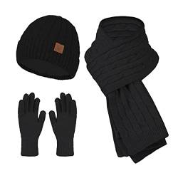 Damen Knit Mütze Schal Handschuhe Winter Schal Strickmütze Kombiset Fäustlinge Mütze Schal Set Beanie Loop Schal Strickset Gestrickt Geschenkset Winterschal Thermo Handschuhe mit Kreis Loop Schal F von Generic