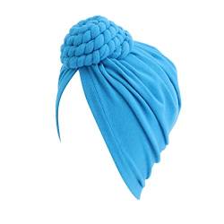 Damen Kopftuch Hut Mütze Haarschal Turban Kopfwickel Turban Hüte Kopfbedeckung Knoten Stirnbänder (Blau, Einheitsgröße) von Generic