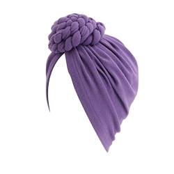 Damen Kopftuch Hut Mütze Haarschal Turban Kopfwickel Turban Hüte Kopfbedeckung Knoten Stirnbänder (Lila, Einheitsgröße) von Generic