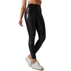 Damen Kunstleder Hose High Waist Leggings mit breitem Bund PU Lederhose Strumpfhosen Sexy Leder Look Kunstleder Leggings (Schwarz,XL) von Generic