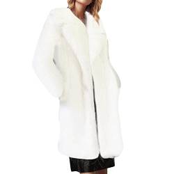 Damen Kunstwolle Langarm Langer Mantel Warme Jacke Faux Langarm Körper Pelz Oberbekleidung Zweireihig Mantel Damen (White, M) von Generic