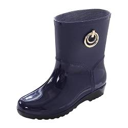 Damen Kurze Gummistiefel Wasserdicht Rutschfest Damen Flachem Boden Mittellange Stiefeletten mit Gummistiefel Caoutchouc Lackleder Federleicht Damen Regenschuhe (Blue, 41) von Generic