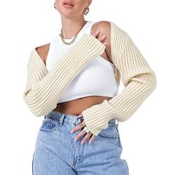 Damen Langarm Bolero Shrug Cropped Cardigan Sweater Knitwear Crop Top Mode Sexy Sweatshirts, beige, One size von Generic
