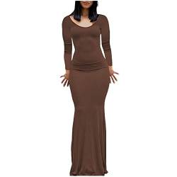 Damen Langarm Maxikleid Figurbetont Sexy Bodycon Partykleid Eng Elegant Freizeitkleid Weiche Lounge Lang Slip Kleid von Generic