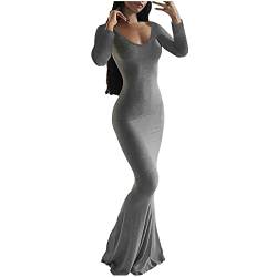 Damen Langarm Maxikleid Figurbetont Sexy Bodycon Partykleid Eng Elegant Freizeitkleid Weiche Lounge Lang Slip Kleid von Generic