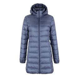 Damen Lange Warme Daunenmantel Frauen Ultraleichte Daunenjacke Frauen Mäntel Hut Abnehmbare Warme Mäntel, blau, 42 von Generic