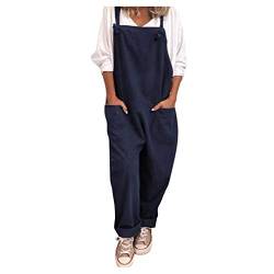 Damen Latzhose mit Beiläufig Retro Oversize Loose Hose Größe Baggy Jumpsuit Sommerhose (Marine, XXXXXL) von Generic