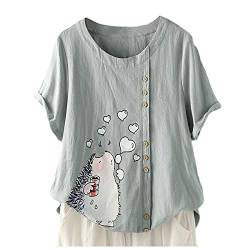 Damen Leinen Bluse Kurzarm Sommer mit Tiermotiv Leinenbluse Grosse Grössen Leinenoberteile Tshirt Lose Tunika Elegante Oberteile Casual Print Mode T Shirt Pullover Tops von Generic