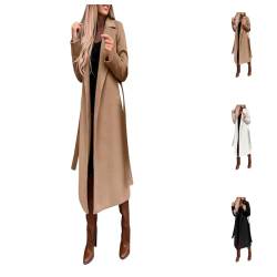 Damen Mantel Elegant Lang Wollmantel Mode Langarm Umlegekragen Einfarbig Trenchcoat Warme Outwear Herbst Winter Jacke mit Gürtel von Generic