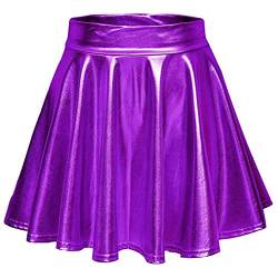 Damen Metallic Glitzer Mini Röcke Rave Rock Barbieer Kleidung Glänzend Nachtklub Faltenrock Skater Pleated Rock Cosplay Kostüm Wetlook für 80er Festival Karneval Halloween Faschingkostüm (Purple, L) von Generic