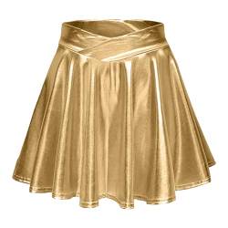 Damen Metallic Glitzer Mini Röcke Rave Rock Barbieer Kleidung Glänzend Nachtklub Faltenrock Skater Pleated Rock Cosplay Kostüm für 80er Festival Karneval Halloween Faschingkostüm (ZZzx2-Gold, M) von Generic