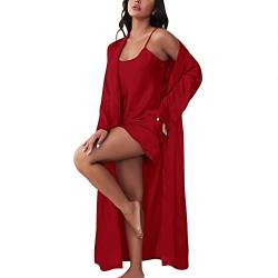 Damen Morgenmantel Satin Bademantel Seiden-Bademantel Mit Spitze Morgenmantel Jacke Silk Robe Bademantel Kimono Frauen Schlafanzug Nachtwäsche von Generic