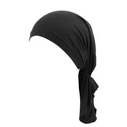 Damen Mütze Bambus Chemo Kopftuch für Frauen Baumwolle Indien Muslim Stretch Turban Hut mit Haarausfall - Kopfbedeckung Turban in Versiegelter Verpackung (Black, One Size) von Generic