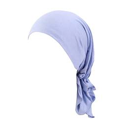 Damen Mütze Bambus Chemo Kopftuch für Frauen Baumwolle Indien Muslim Stretch Turban Hut mit Haarausfall - Kopfbedeckung Turban in Versiegelter Verpackung (Light Blue, One Size) von Generic