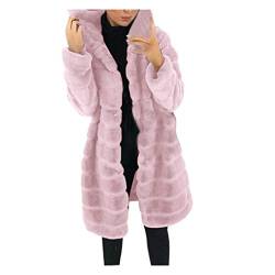 Damen Oversize Winter Mantel Faux Fur Kunstfell Jacke Kunstpelz Warm Lange Pelzmantel Felljacke Flauschige Elegant Cardigan Parka Coat mit Kapuze (Rosa, XXL) von Generic