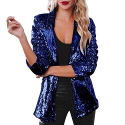 Damen Pailletten Blazer mit Glitzer Langarm Bomberjacke Slim Fit Pailletten Jacke Elegant Kurz Sakko Einfarbig Blazermantel Party Outwear Cardigan Tops Teenager Mädchen Streetwear Party Glänzend Jacke von Generic